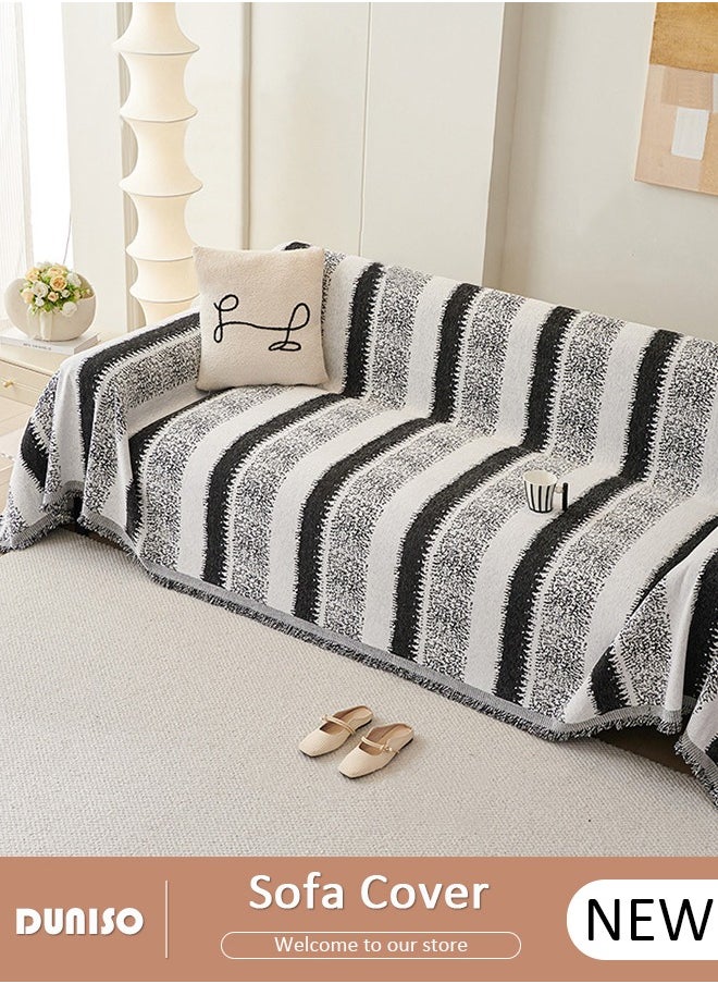 DUNISO Double Sided Chenille Sofa Cover, Stylish Sofa Cover, Line printing design, Chenille Material Double Sided Sofa Towel, Four Seasons Chenille Sofa Cover Available Both Sides(130*180 cm)  - Image 1