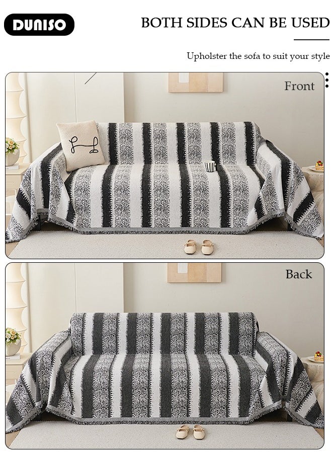 DUNISO Double Sided Chenille Sofa Cover, Stylish Sofa Cover, Line printing design, Chenille Material Double Sided Sofa Towel, Four Seasons Chenille Sofa Cover Available Both Sides(130*180 cm)  - Image 5