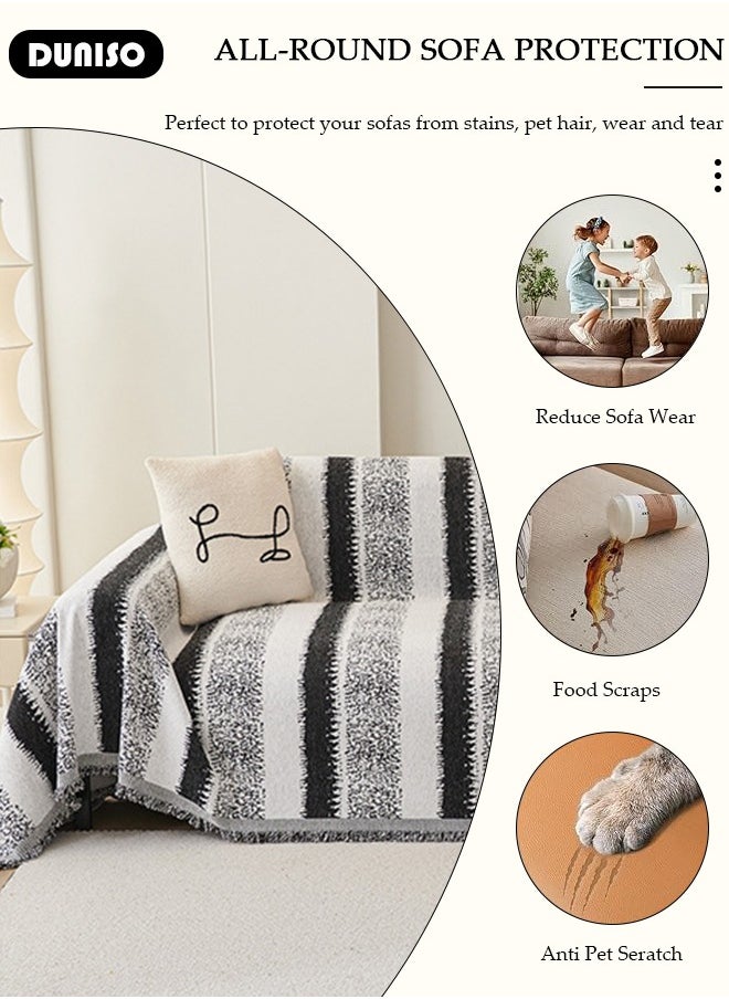 DUNISO Double Sided Chenille Sofa Cover, Stylish Sofa Cover, Line printing design, Chenille Material Double Sided Sofa Towel, Four Seasons Chenille Sofa Cover Available Both Sides(130*180 cm)  - Image 3