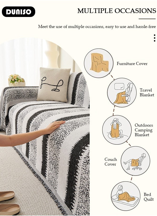 DUNISO Double Sided Chenille Sofa Cover, Stylish Sofa Cover, Line printing design, Chenille Material Double Sided Sofa Towel, Four Seasons Chenille Sofa Cover Available Both Sides(130*180 cm)  - Image 2