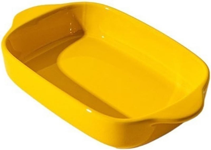 Baking Dish Baked Rice Baking Dish Ceramic Double Ear Baking Bowl Home Microwave Plate Oven Special Utensils Oven Dish(Yellow) - Image 1