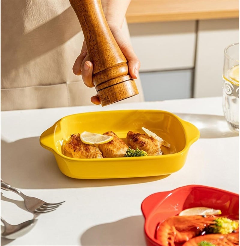 Baking Dish Baked Rice Baking Dish Ceramic Double Ear Baking Bowl Home Microwave Plate Oven Special Utensils Oven Dish(Yellow) - Image 3