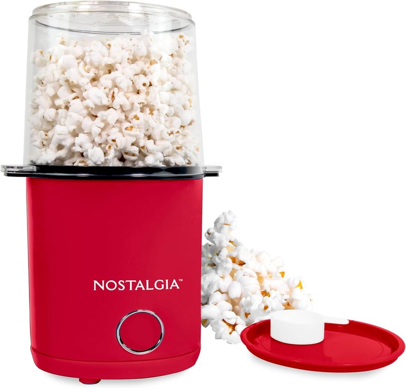 Nostalgia 8-Cup Hot Air Popcorn Maker & Bowl - 2-In-1 Bowl & Lid, 2 oz Measuring Cup - Oil-Free Pop Corn for Movie Night, Snacks, Birthday Parties, and More - Red - Image 1