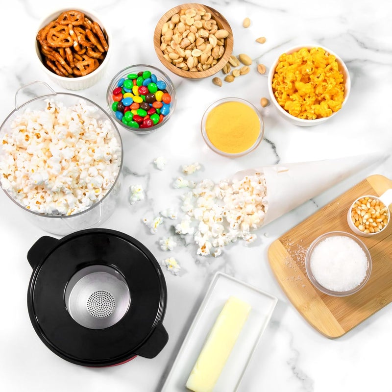 Nostalgia 8-Cup Hot Air Popcorn Maker & Bowl - 2-In-1 Bowl & Lid, 2 oz Measuring Cup - Oil-Free Pop Corn for Movie Night, Snacks, Birthday Parties, and More - Red - Image 4