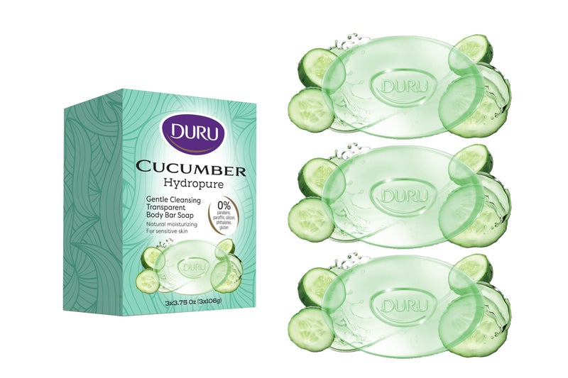 Duru Cucumber Glycerin Bar Soap Cleansing Bar Moisturizing Sensitive Skin - Vegan Transparent Paraben Free Alcohol Free Silicone Free Phthalete Free Gluten Free Body Wash - 3 Pack - Image 1