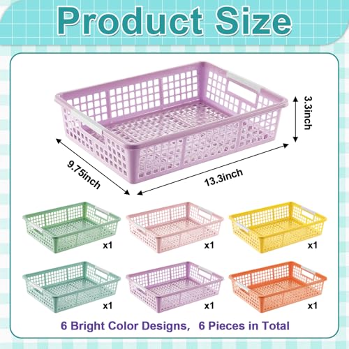 gisgfim 6 Pack Plastic Turn in Paper Trays for Classroom Storage Bin Basket Organizers for School Teacher Supplies Classroom Office Home Organization and Storage Tray Holds 4A Paper File Pastel - Image 3