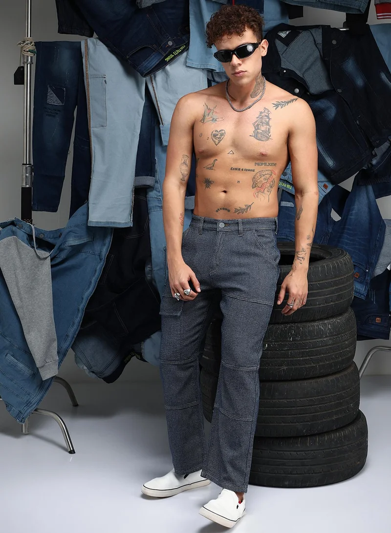 كامبوس سوترا Men's Navy Blue Panelled Straight-Fit Denim Jeans