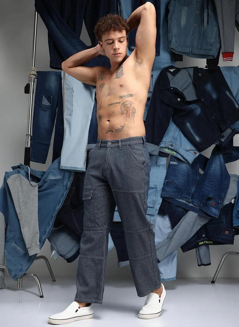كامبوس سوترا Men's Navy Blue Panelled Straight-Fit Denim Jeans