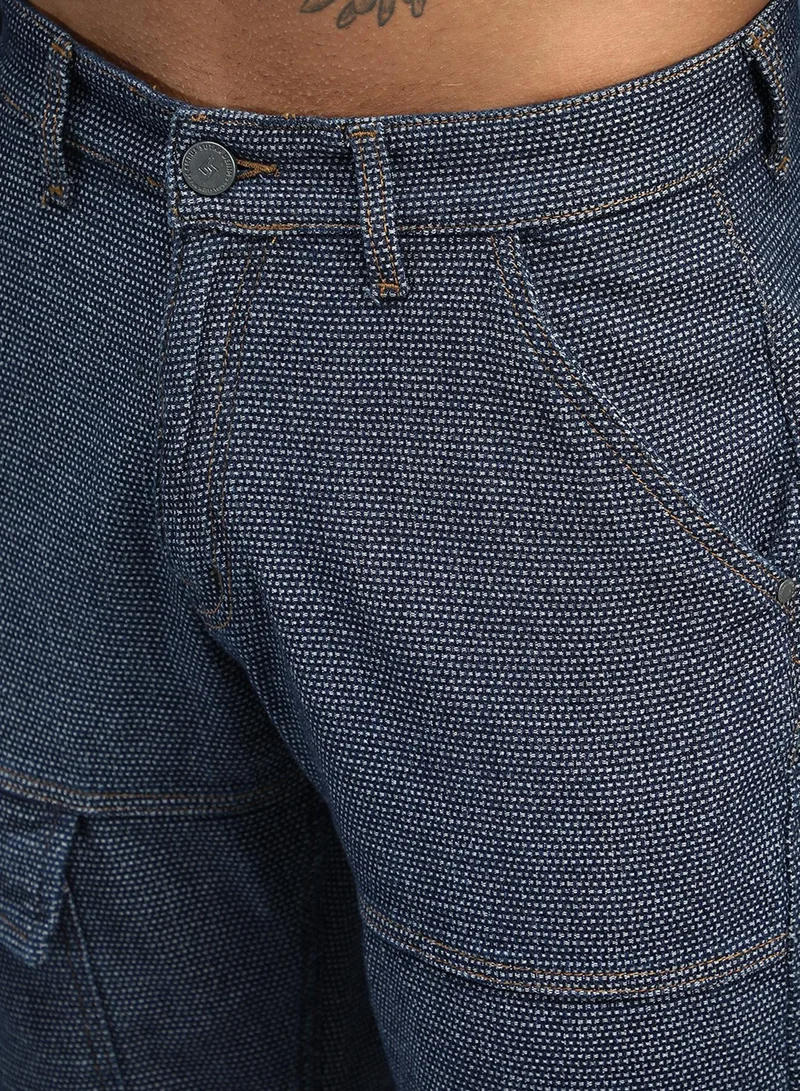 كامبوس سوترا Men's Navy Blue Panelled Straight-Fit Denim Jeans