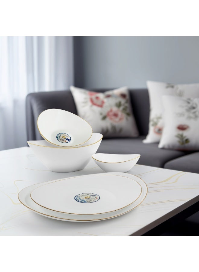Melrich Dinnerware 36 Pcs Set Gold line Opal Glassware Microwave safe Dishwasher safe Heat Resistance 2 Oval Plate 8 Dinner plate 8 Soup plate 8 Dessert plate 2 Large Bowl 8 Medium Bowl - Image 4