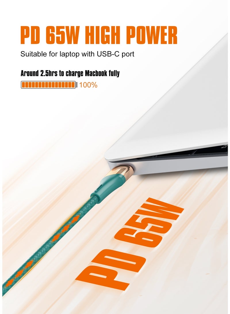 لدنيو كابل LDNIO  USB-C TO USB-C 65W بطول 2 متر كابل شحن سريع 65 وات، متوافق مع PD3.0/QC3.0 وبروتوكولات الشحن السريع الأخرى - اخضر - Image 3