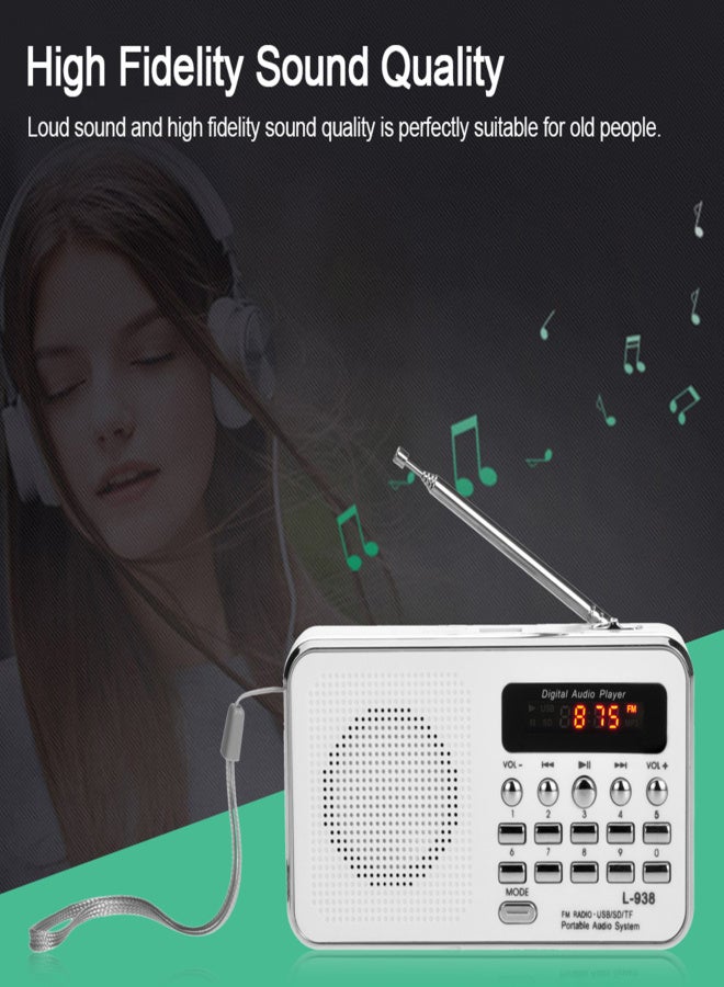 L-938 Mini FM Radio Digital Portable 3W Stereo Speaker MP3 Audio Player High Fidelity Sound Quality w/ 1.5 Inch Display Screen Support USB Drive TF SD MMC Card AUX-IN Earphone-out - Image 3