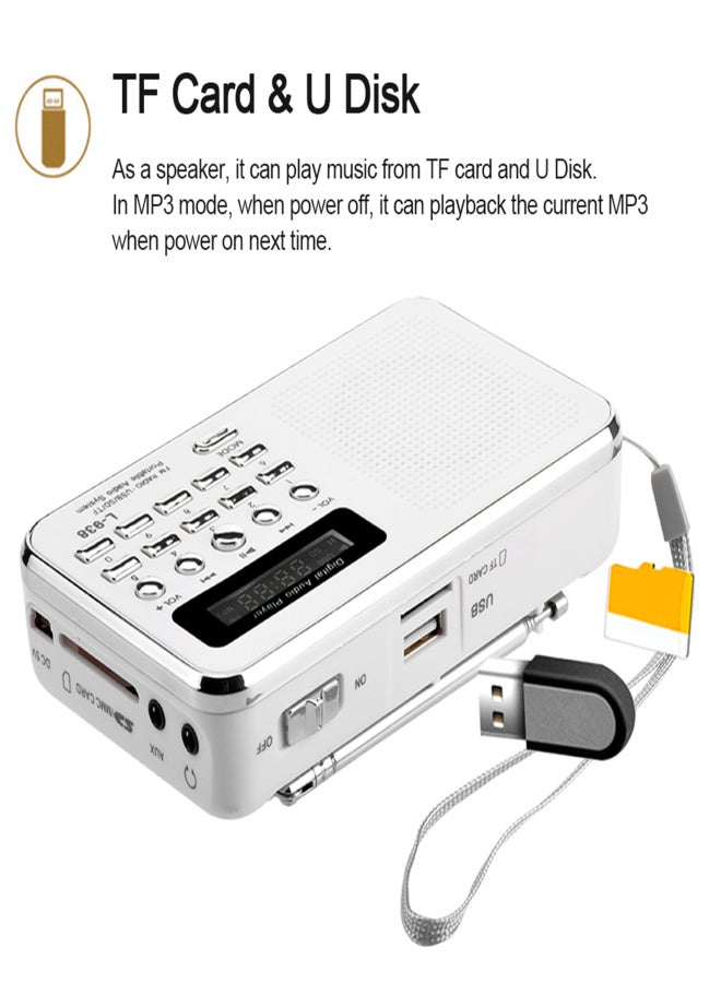 L-938 Mini FM Radio Digital Portable 3W Stereo Speaker MP3 Audio Player High Fidelity Sound Quality w/ 1.5 Inch Display Screen Support USB Drive TF SD MMC Card AUX-IN Earphone-out - Image 5
