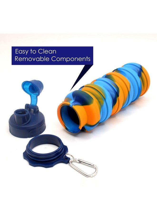 Kiditos زجاجة ماء قابلة للطي من سيليكون بلون صلب للأطفال من كيديتوس للرياضة، والتخييم، وركوب الدراجات، والأنشطة الخارجية، والجامعة والمدرسة مع غطاء شرب وحلقة تثبيت، برتقالي (عبوة من 1، 0.50 لتر) - Image 3