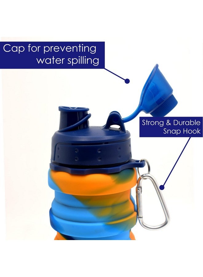Kiditos زجاجة ماء قابلة للطي من سيليكون بلون صلب للأطفال من كيديتوس للرياضة، والتخييم، وركوب الدراجات، والأنشطة الخارجية، والجامعة والمدرسة مع غطاء شرب وحلقة تثبيت، برتقالي (عبوة من 1، 0.50 لتر) - Image 2