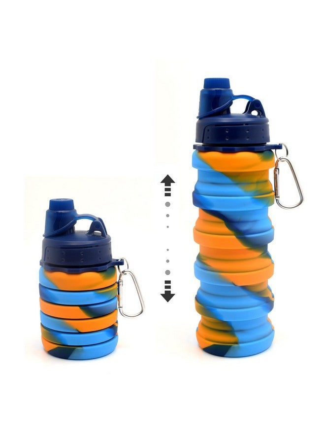 Kiditos زجاجة ماء قابلة للطي من سيليكون بلون صلب للأطفال من كيديتوس للرياضة، والتخييم، وركوب الدراجات، والأنشطة الخارجية، والجامعة والمدرسة مع غطاء شرب وحلقة تثبيت، برتقالي (عبوة من 1، 0.50 لتر) - Image 1