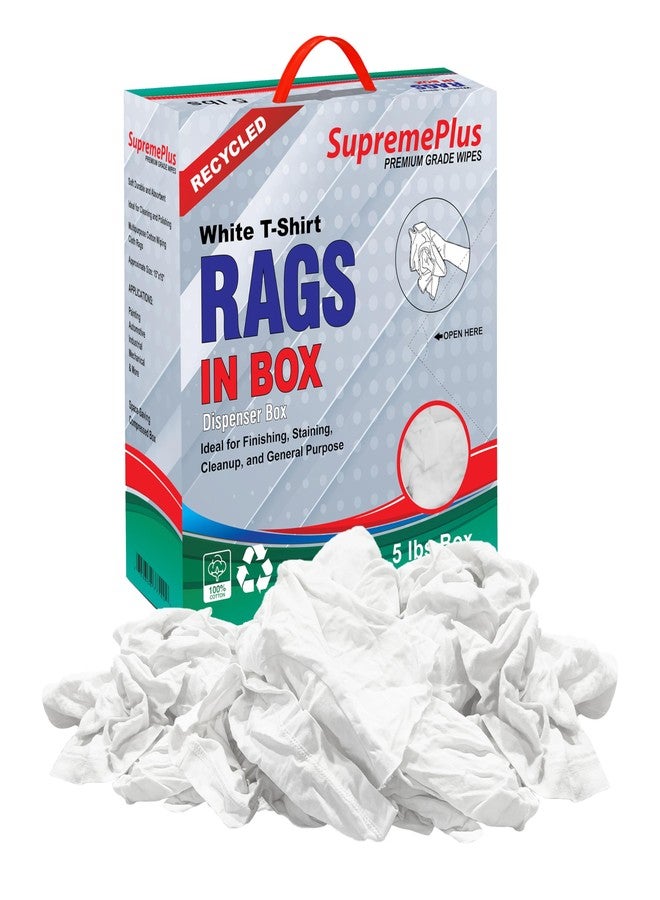 SupremePlus Recycled White T-Shirt Cleaning Rags (5 lbs. Compressed Box) – Shop Rags Bulk for Oil, Stain, Grease, Paint, and Auto Cleaning, Multipurpose White Cotton Rag - Image 1