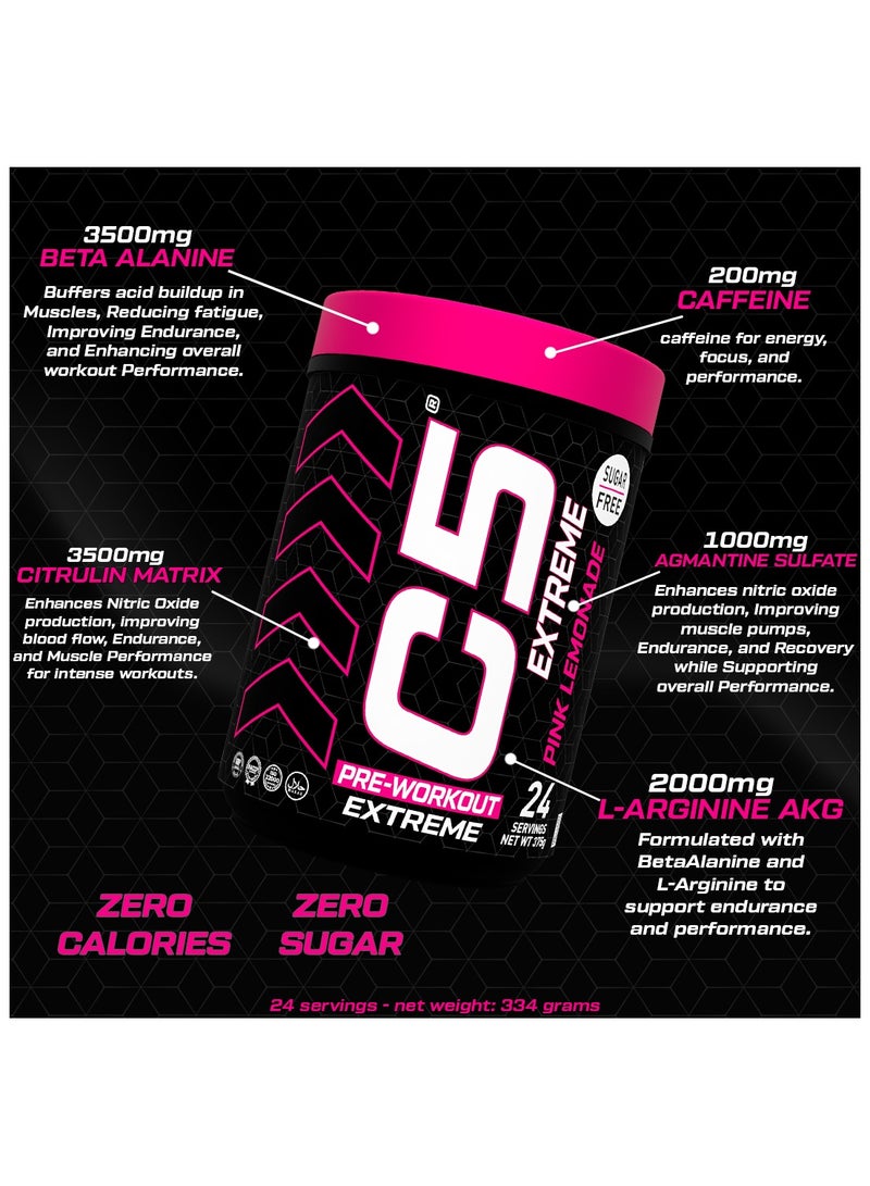 C5 Extreme Pre Workout Powder Pink Lemonade - 24 Servings, Sugar Free, Zero Calories, 200mg High Caffeine - Beta Alanine - Citrulline Malate, High-Performance Pre-Workout Booster Supplement - Image 4