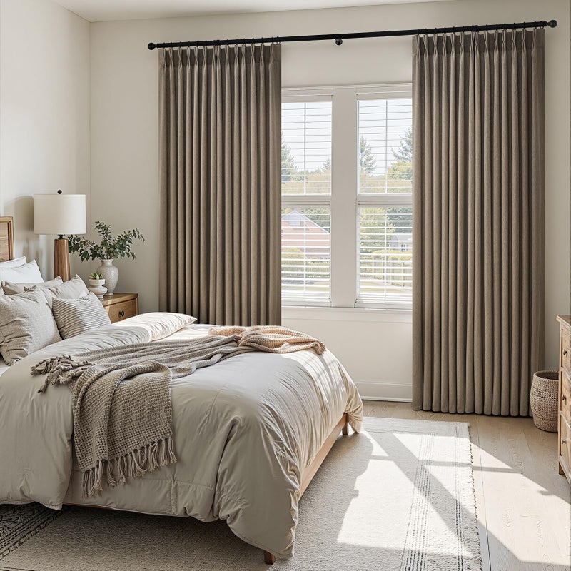 Drapenova Thick Linen Pinch Pleated Sheer Curtains 84 Inches Long 2 Panels Set for Living Room Bedroom,Dark Flax Drapes with Memory Trained Pinch Pleat,Light Filtering Privacy Curtains for Sliding Glass Door - Image 2