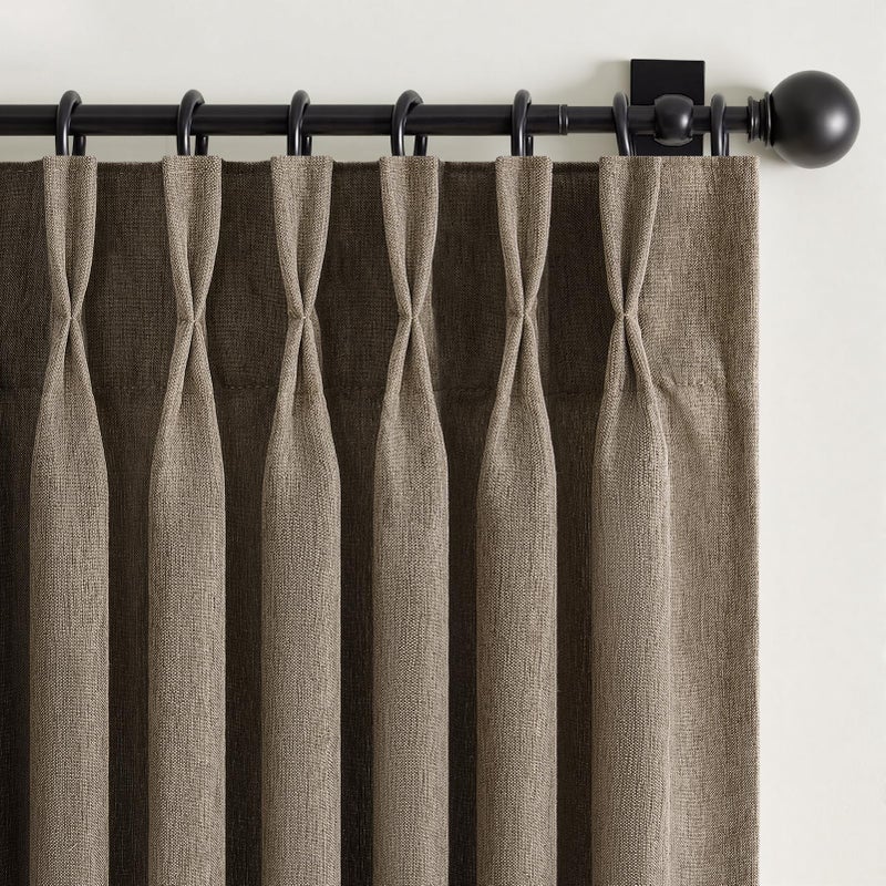 Drapenova Thick Linen Pinch Pleated Sheer Curtains 84 Inches Long 2 Panels Set for Living Room Bedroom,Dark Flax Drapes with Memory Trained Pinch Pleat,Light Filtering Privacy Curtains for Sliding Glass Door - Image 1