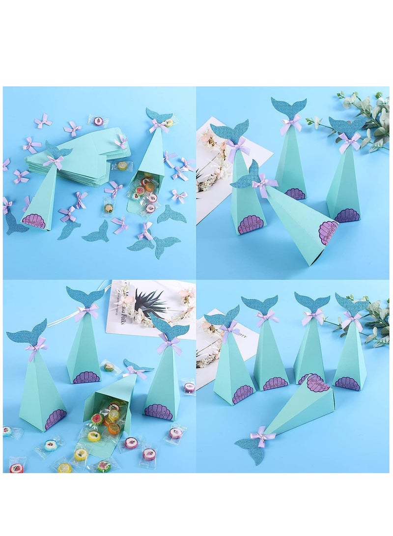 SOLARAE Mermaid Favour Boxes, Paper Mermaid Tail Candy Boxes for Mermaid Birthday Party, Mermaid Themed Party Supplies for Kids Girls Birthday Party Baby Shower 40 Pcs - Image 2