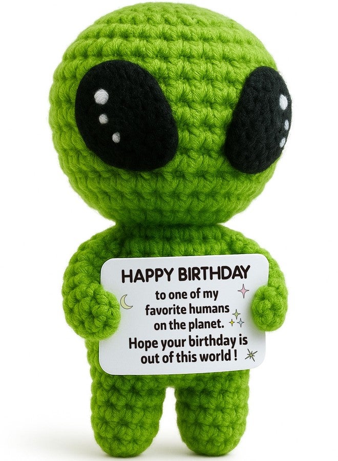 MAMAGIFTREE Birthday Gifts for Man Woman - Handmade Crochet Alien with Inspirational Funny Birthday Card - Small Bday Stuff for Friends, Teens, Coworkers - Image 1
