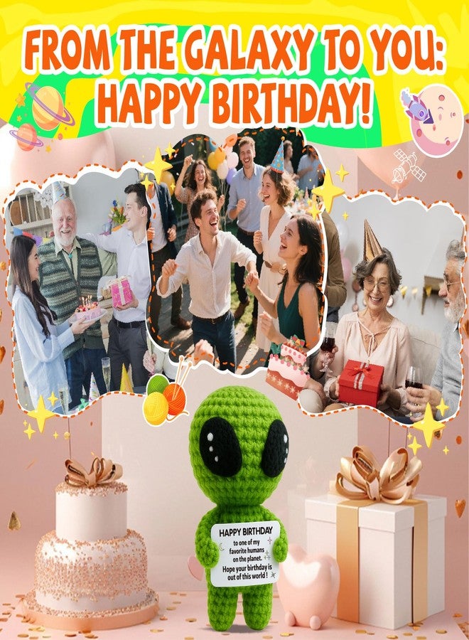 MAMAGIFTREE Birthday Gifts for Man Woman - Handmade Crochet Alien with Inspirational Funny Birthday Card - Small Bday Stuff for Friends, Teens, Coworkers - Image 3