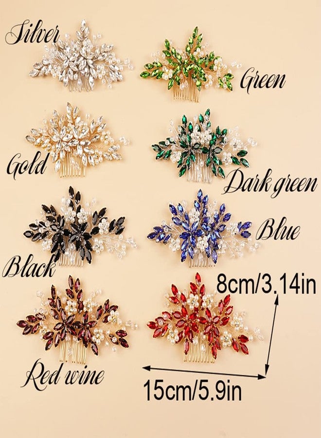 BERYUAN Dark Green Crystal Rhinestone Pearls Hair Comb, Floral Bridal Headpiece with Handmade Hairband for Wedding Women and Girls - Image 5