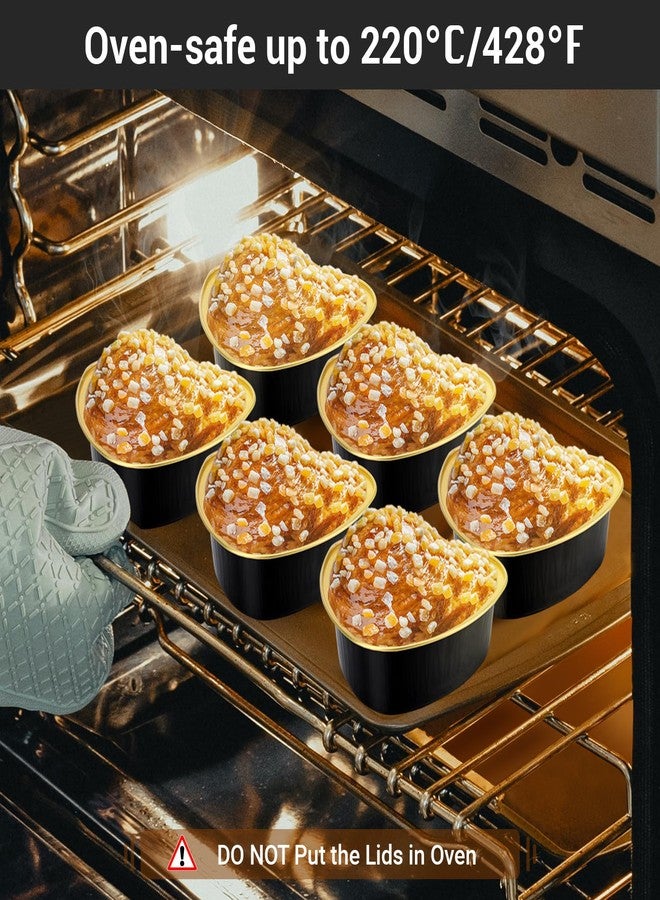 EUSOAR 3.4oz 50pcs Aluminum Foil Heart Shaped Baking Pans Cups with Lids Snacks Desserts Flan Cupcake Pie Ramekin for Wedding Party Favor-Black Gold - Image 5