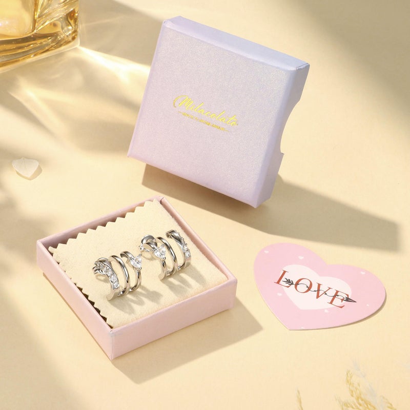 MILACOLATO S925 Sterling Silver Earrings Hypoallergenic 14K Gold Plated Triple Hoop Huggie Illusion Stud Earrings for Women Trendy Multi Hoops Claw Earrings for One Hole Lightweight Jewelry Gift SH - Image 5