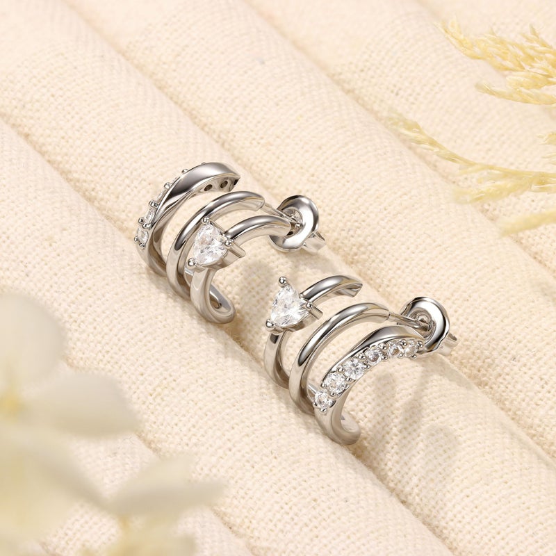 MILACOLATO S925 Sterling Silver Earrings Hypoallergenic 14K Gold Plated Triple Hoop Huggie Illusion Stud Earrings for Women Trendy Multi Hoops Claw Earrings for One Hole Lightweight Jewelry Gift SH - Image 4