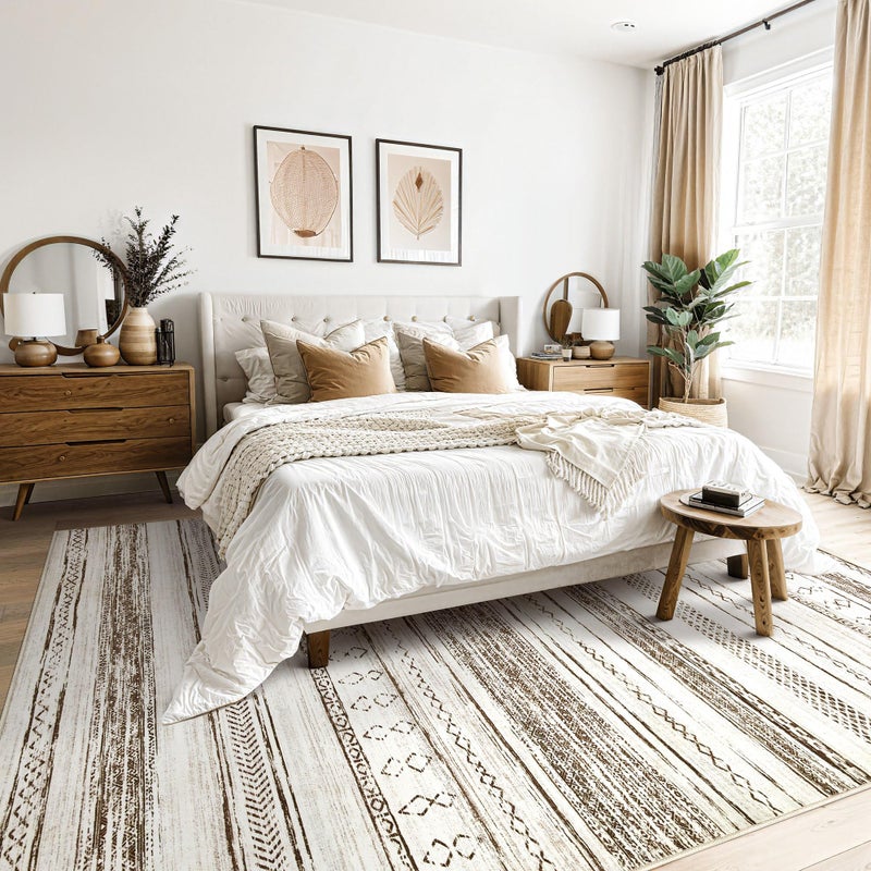 Tortania Area Rug Living Room Rugs - 6x9 Washable Large Soft Neutral Boho Moroccan Bohemian Farmhouse Rug Indoor Floor Carpet for Bedroom Under Dining Table Home Office Decor - Cream Brown - Image 2