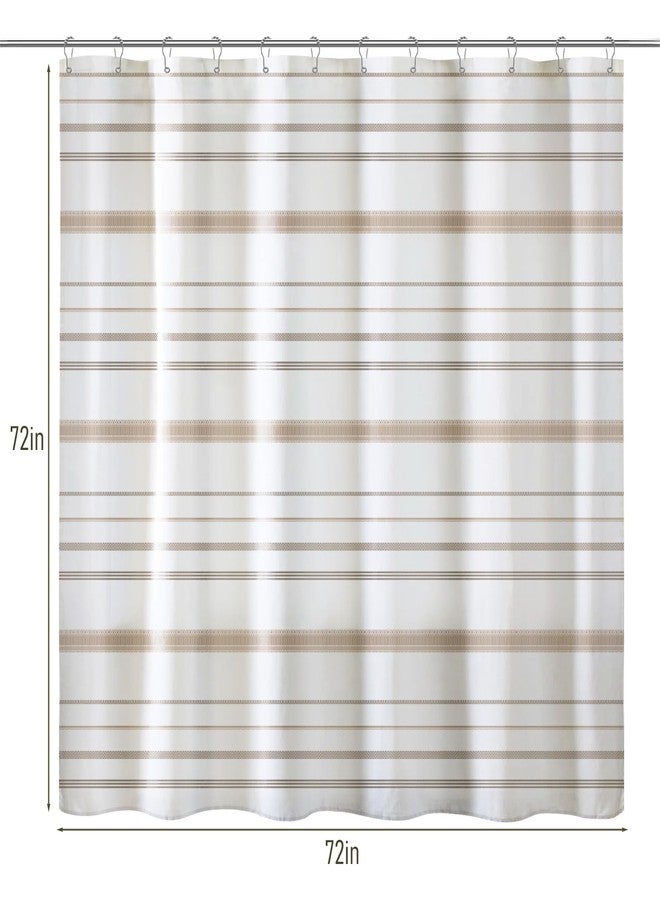 Treory Artistic Shower Curtain Set: White Horizontal Stripes Shower Curtain, Woven Inspired Waterproof Fabric, Modern Bohemian Bathtub Bathroom Decorations Home Décor with Hooks, 72" x 72" - Image 5