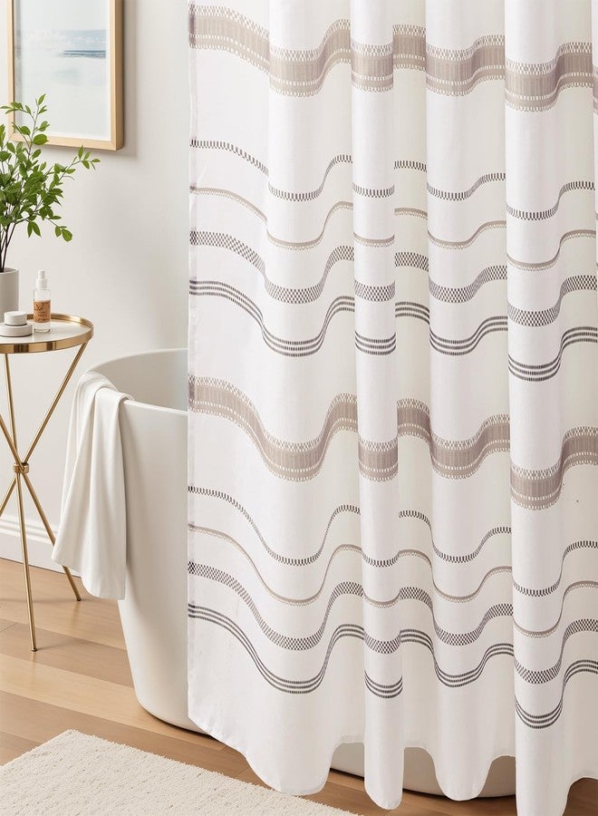 Treory Artistic Shower Curtain Set: White Horizontal Stripes Shower Curtain, Woven Inspired Waterproof Fabric, Modern Bohemian Bathtub Bathroom Decorations Home Décor with Hooks, 72" x 72" - Image 4