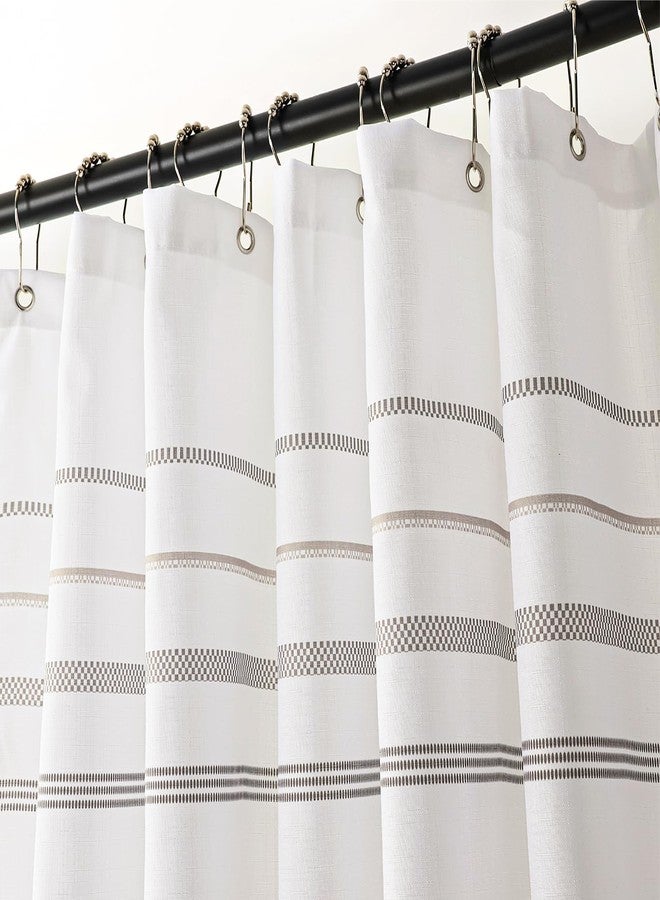 Treory Artistic Shower Curtain Set: White Horizontal Stripes Shower Curtain, Woven Inspired Waterproof Fabric, Modern Bohemian Bathtub Bathroom Decorations Home Décor with Hooks, 72" x 72" - Image 2