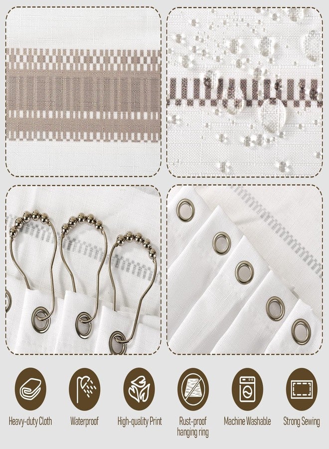 Treory Artistic Shower Curtain Set: White Horizontal Stripes Shower Curtain, Woven Inspired Waterproof Fabric, Modern Bohemian Bathtub Bathroom Decorations Home Décor with Hooks, 72" x 72" - Image 3