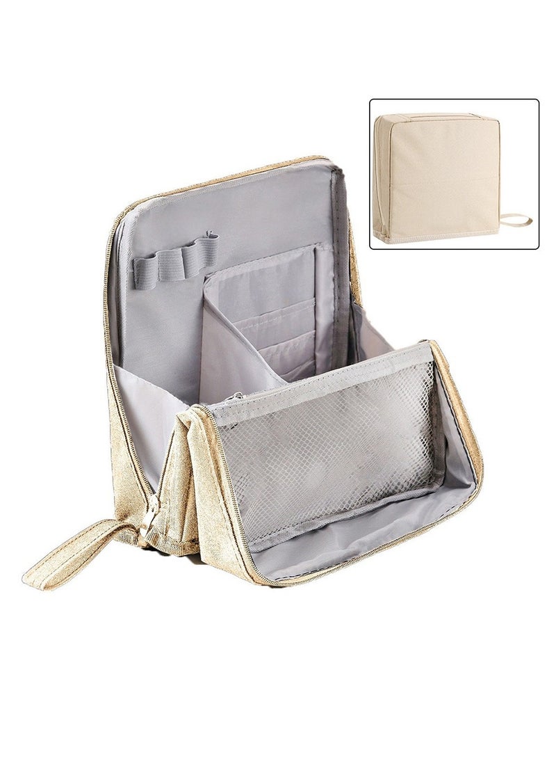 Large Capacity Fabric Student Pencil Case Standing Desk Stationery Bag For Girl And Boys Multi-pocket Divide Women Makeup Brush Storage Bag With Handle Travel Waterproof Toilet Wash Bag - Image 1