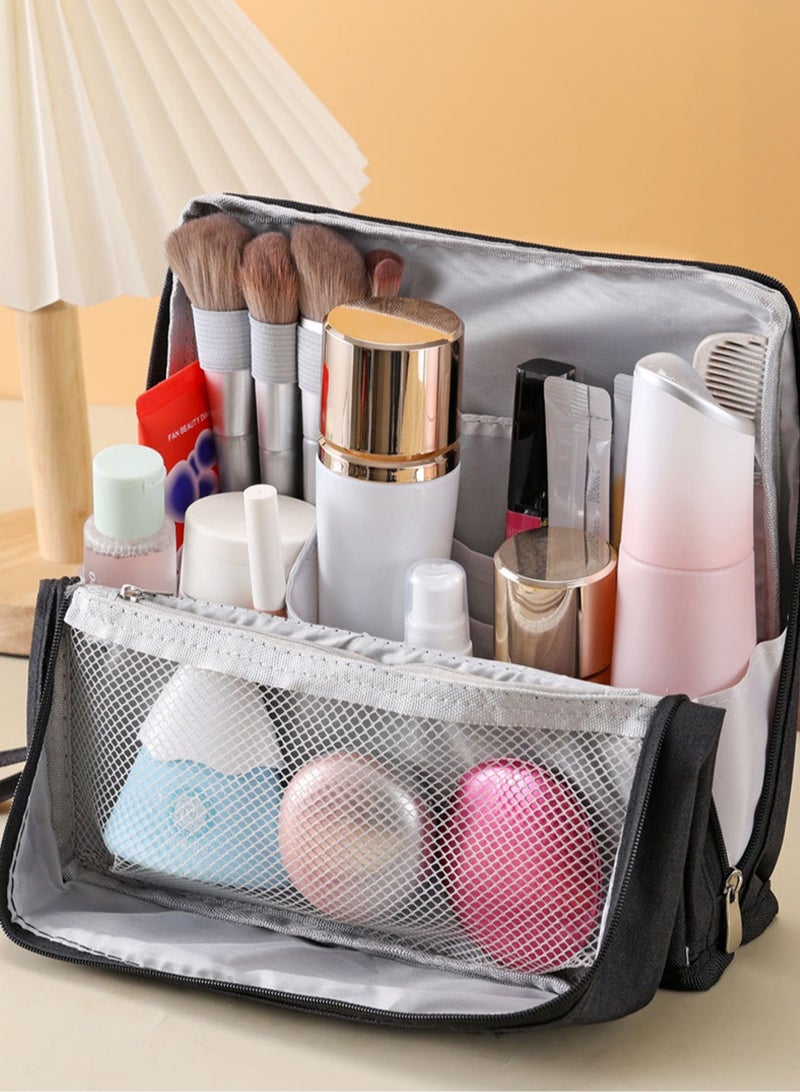 Large Capacity Fabric Student Pencil Case Standing Desk Stationery Bag For Girl And Boys Multi-pocket Divide Women Makeup Brush Storage Bag With Handle Travel Waterproof Toilet Wash Bag - Image 3