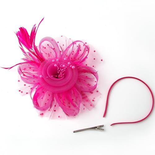 KICOFIT Fascinators 20s 50s Hat Pillbox Hat Cocktail Tea Party Headwear with Veil for Girls and Women (One Size, A-Rose red) - Image 2
