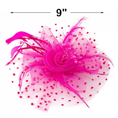 KICOFIT Fascinators 20s 50s Hat Pillbox Hat Cocktail Tea Party Headwear with Veil for Girls and Women (One Size, A-Rose red) - Image 3
