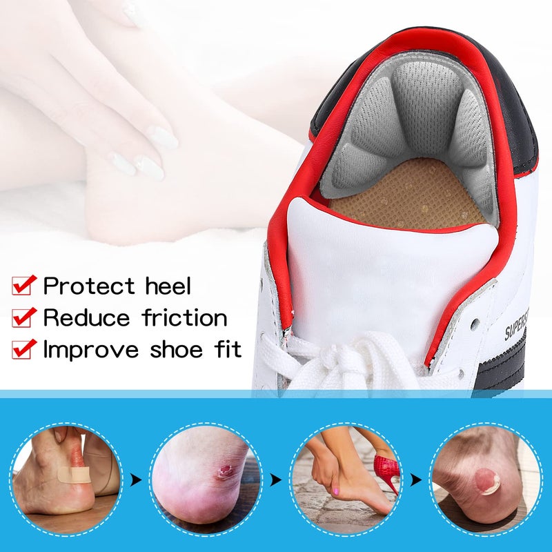 SUMBLIME Back of Heel Cushion Pads, Adhesive Heel Grips Inserts for Loose Shoes, Shoe Slip, Heel Pain and Blister, 8PCS-Gray - Image 2