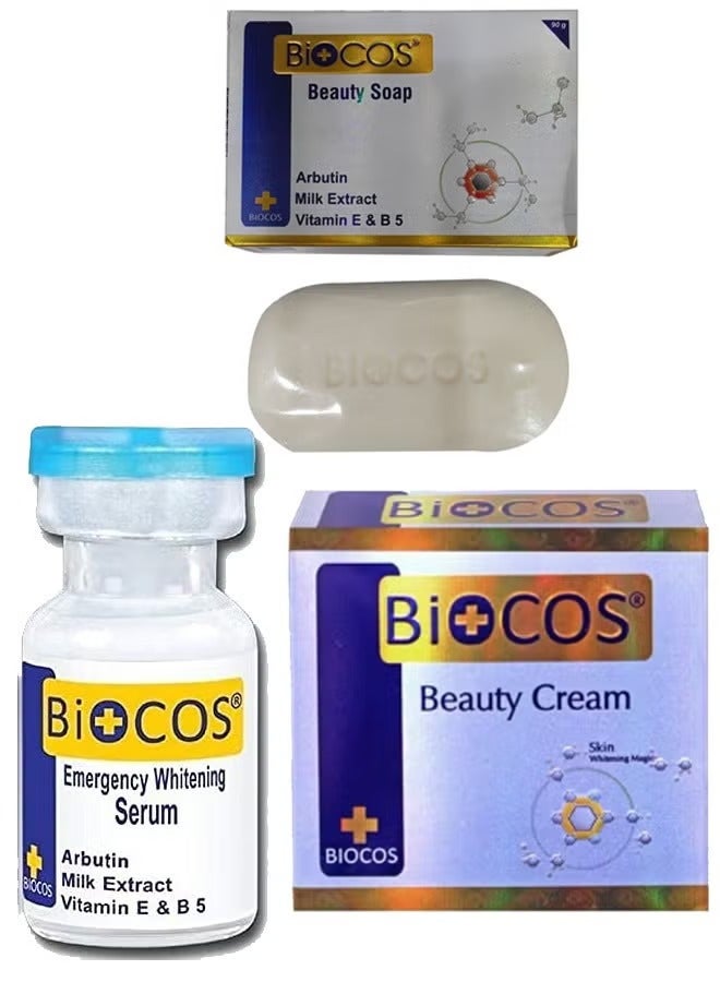BIOCOS Emergency Whitening Serum Skin Whitening Beauty Cream with Beauty Soap 90g