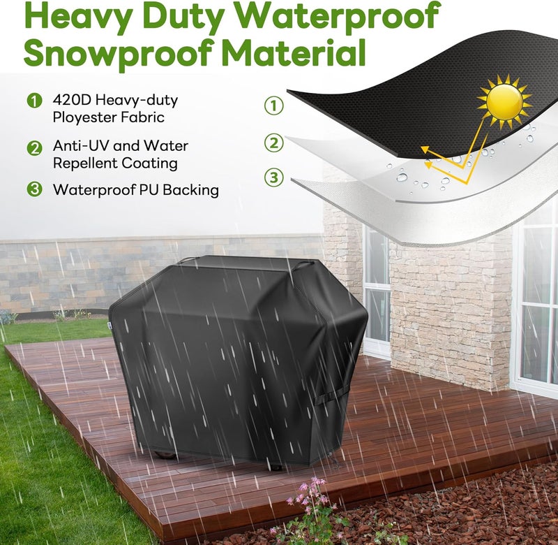 Mepple Heavy Duty BBQ Grill Cover for Outdoor Grill,Three Layer Waterproof UV Resistant 420D,Fade Resistant with Adjustable Straps,Windproof Gas Grill Cover for Outside,60" L x 23" W x 43" H, Black - Image 4