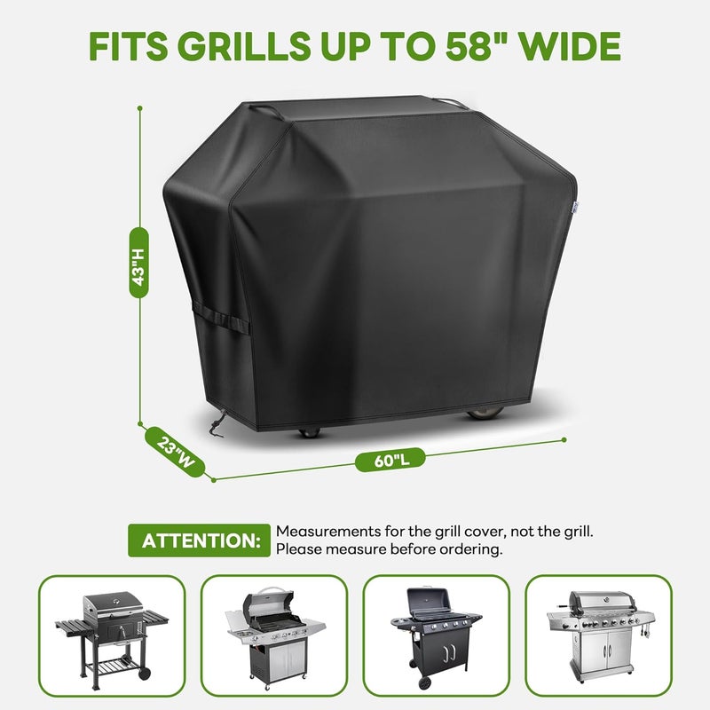 Mepple Heavy Duty BBQ Grill Cover for Outdoor Grill,Three Layer Waterproof UV Resistant 420D,Fade Resistant with Adjustable Straps,Windproof Gas Grill Cover for Outside,60" L x 23" W x 43" H, Black - Image 3