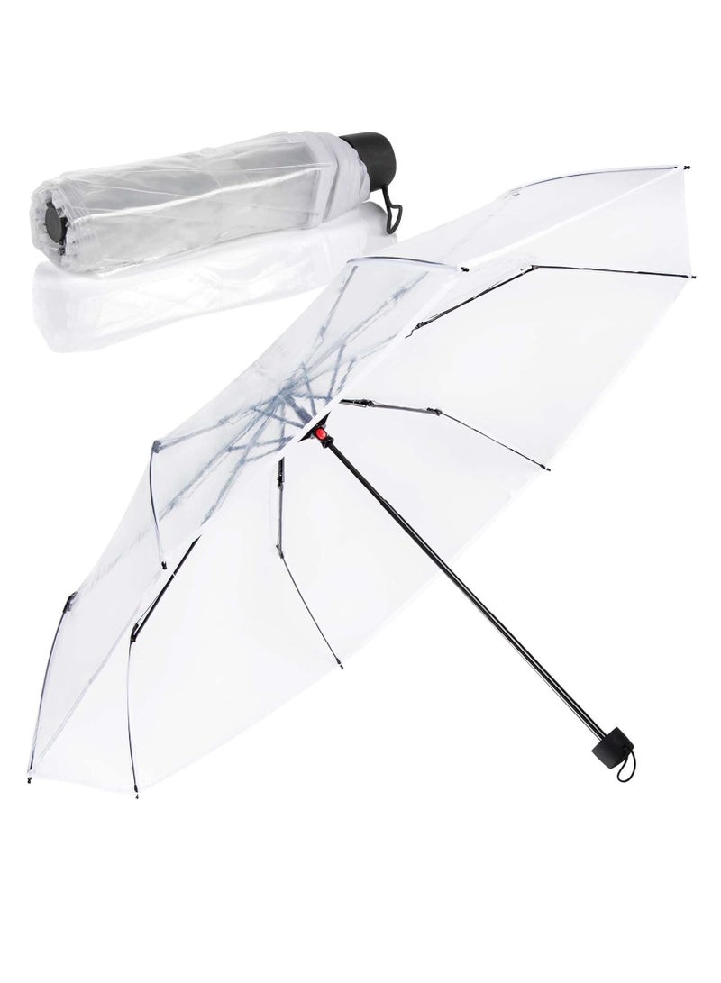 Folding Umbrellas Travel Umbrella, Transparent Umbrella Pocket Umbrella, Portable Compact Protection, Small Light Weight Waterproof - white - Image 1