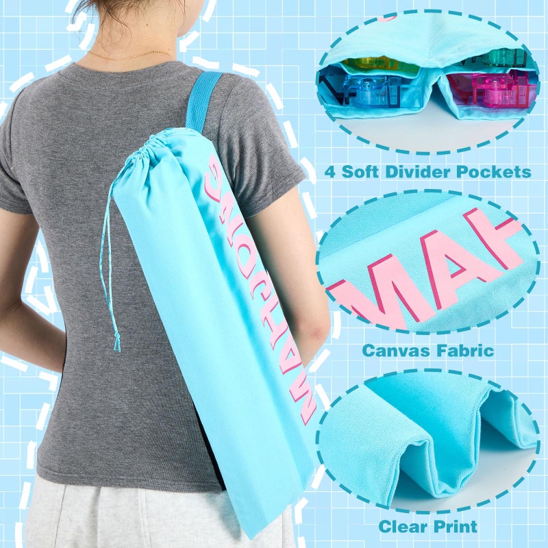 Cosblank Mahjong Rack Bag with 4 Soft Divider Pockets Canvas Drawstring Mahjong Game Rack & Pushers Storage Bag Fits All Types of Racks Protective Sleeve for Game Night Travel(Blue) - Image 4