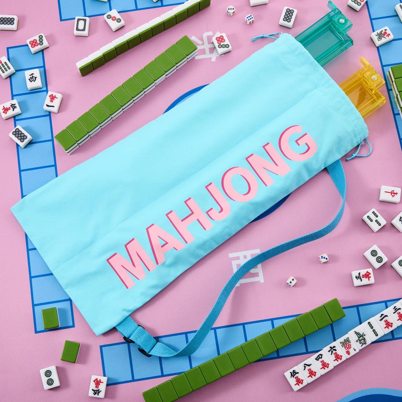 Cosblank Mahjong Rack Bag with 4 Soft Divider Pockets Canvas Drawstring Mahjong Game Rack & Pushers Storage Bag Fits All Types of Racks Protective Sleeve for Game Night Travel(Blue) - Image 5