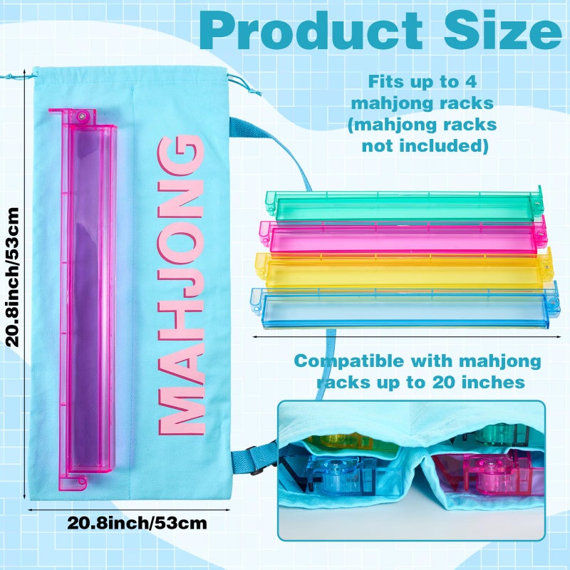 Cosblank Mahjong Rack Bag with 4 Soft Divider Pockets Canvas Drawstring Mahjong Game Rack & Pushers Storage Bag Fits All Types of Racks Protective Sleeve for Game Night Travel(Blue) - Image 2