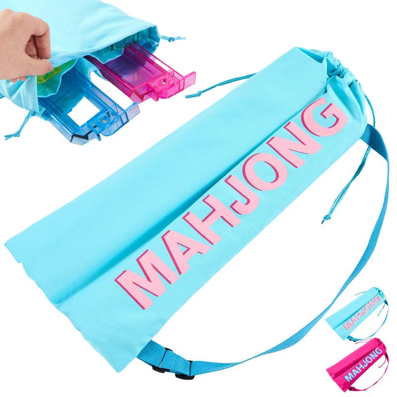 Cosblank Mahjong Rack Bag with 4 Soft Divider Pockets Canvas Drawstring Mahjong Game Rack & Pushers Storage Bag Fits All Types of Racks Protective Sleeve for Game Night Travel(Blue) - Image 1