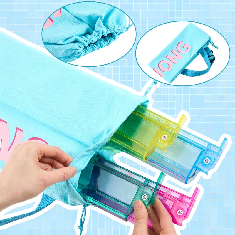 Cosblank Mahjong Rack Bag with 4 Soft Divider Pockets Canvas Drawstring Mahjong Game Rack & Pushers Storage Bag Fits All Types of Racks Protective Sleeve for Game Night Travel(Blue) - Image 3